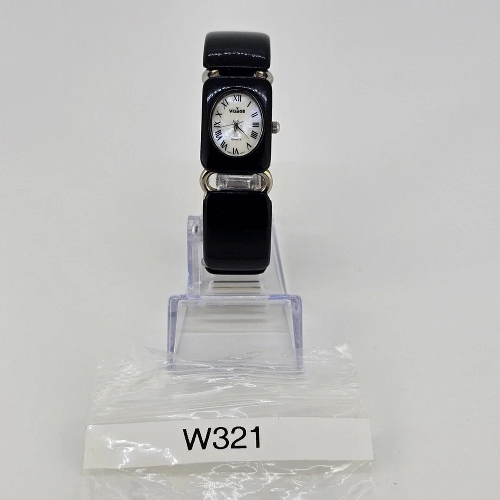 Women's Watch 20MM MOP Dial Roman Numerals‎ Black Plastic Bands 6.5